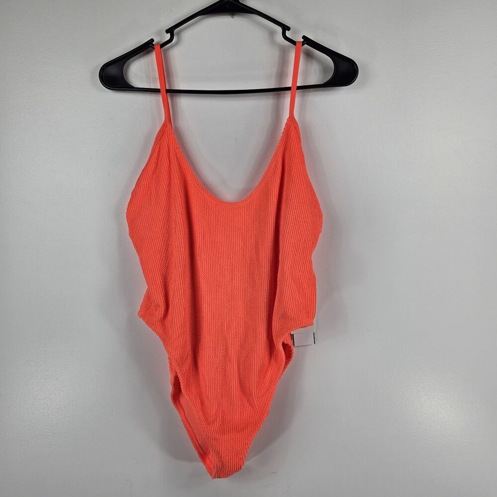 Good American Size 5/6 (1XL/2XL) Hot Coral Always Fits Crinkle One Piece NWT‎